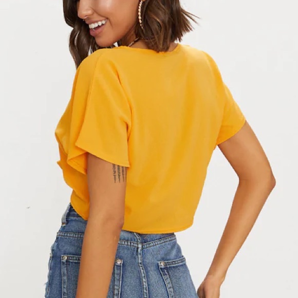PLT Orange knot front short sleeve crop blouse - Picture 4 of 5